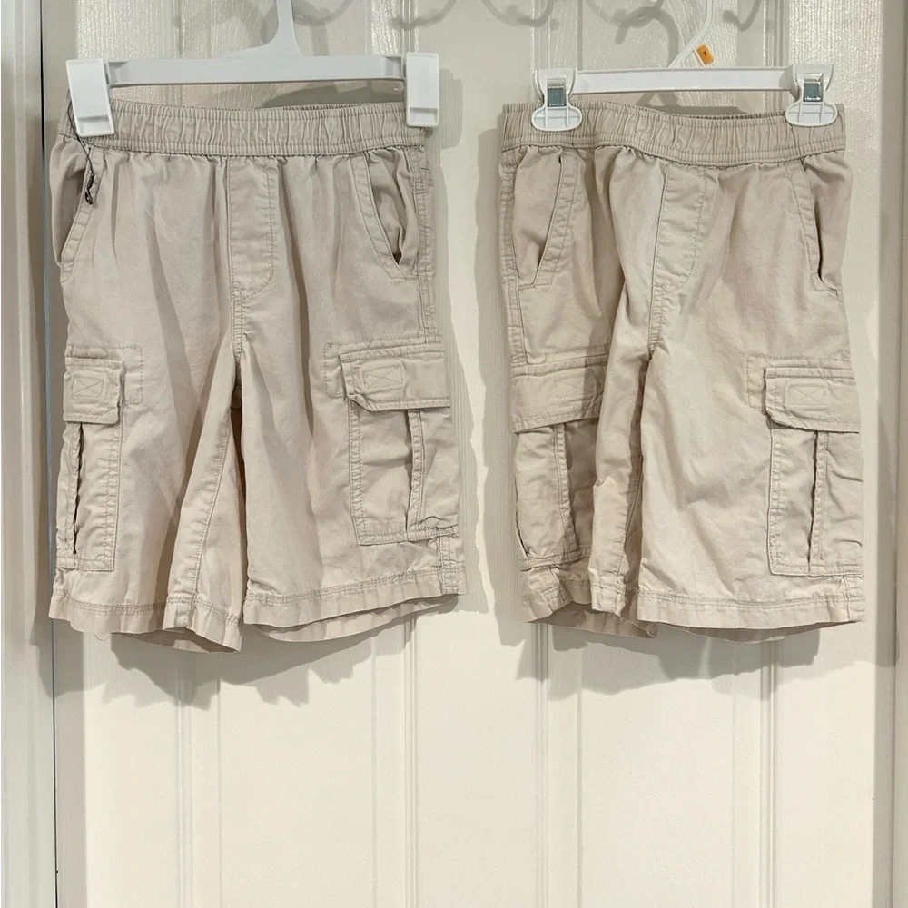 The Children's Place Khaki Cargo Shorts Sz 8 Adjustable Waist Pockets Pull On